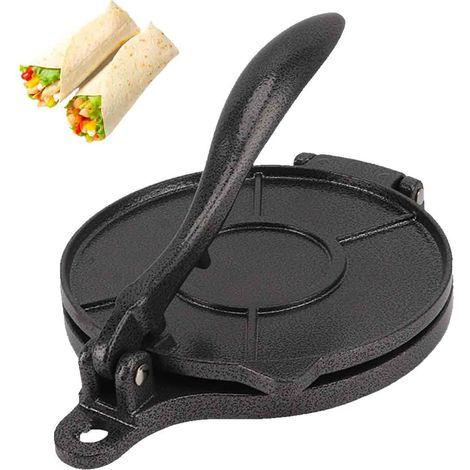 Tortillapresse – 1 Stück – Aluminium – Multifunktional – Für Tacos, Rotis, Quesadillas – 16 cm, Schwarz (1/5)
