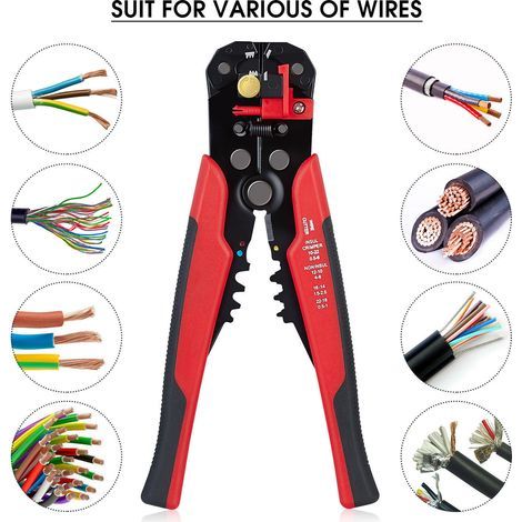 Pince à Dénuder,Pince à Coupe-cables Dénudeur de Fils Automatique Réglable Multifonctionnel Dénudeur de Fils pour Les Cables AWG 224-10 (0,26.0mm2),Pince à Sertir Dénudeur (rouge) (1/3)