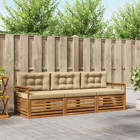 Outdoor-Sofagarnitur mit Kissen 3 pcs Natur und Beige