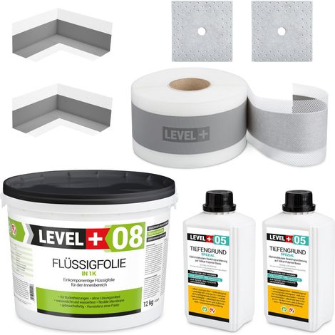 LEVEL+ Dichtset für Duschabdichtung Bad Dichtband Flüssigfolie 12kg SET19 (1/4)