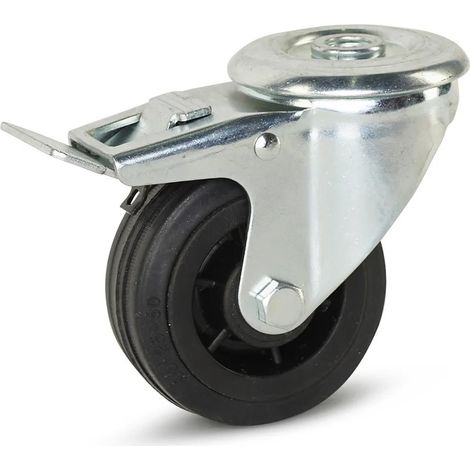 Roue pivotante freinée en caoutchouc - MESO - Trou central - 80 mm - 60 kg
