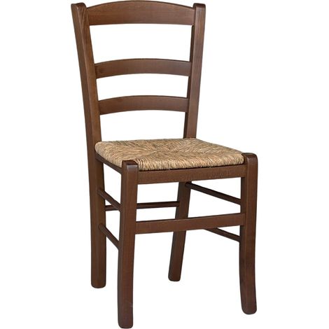 Okaffarefatto – Chaise de salle à manger Paesana en noyer foncé – Siège en paille tressée – Hauteur d'assise 47 cm – Style campagnard italien