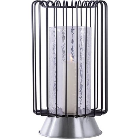 Bougeoir Rond Déco "Malibu" 40cm Noir & Argent (1/4)