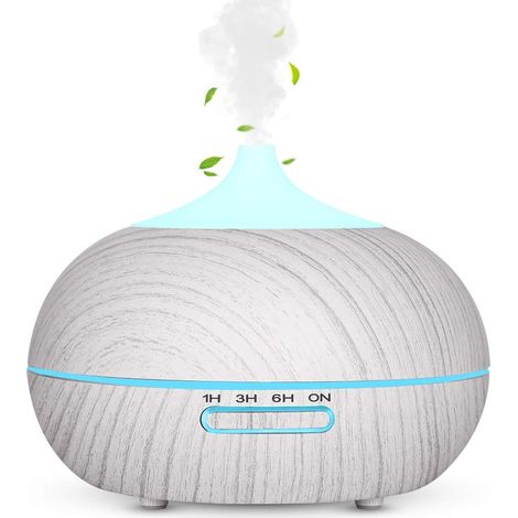 300ML Diffuseur Huiles Essentielles Electrique, Humidificateur d'air Ultrasonique Arrêt Automatique / 7 Lumières de Couleur / 3 Réglages de Minuterie, Bureau, Chambre, Yoga, Grain de Bois Blanc (1/4)