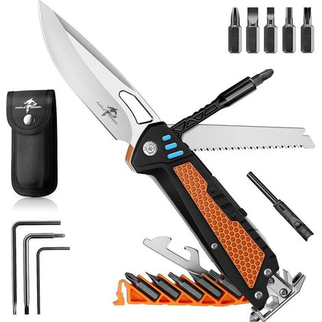 13-in-1 Multitool Klappmesser mit magnetischen Bits, rutschfestem Griff, Tasche