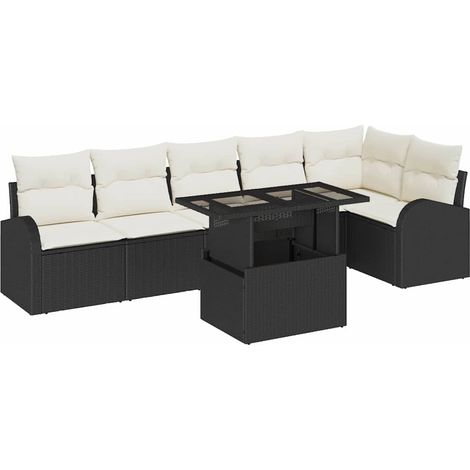 Garden Sofa Set with Cushion 7 pcs Black Poly rattan vidaXL (1/5)