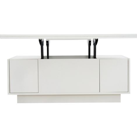 Tavolino moderno con doppio piano elevabile e contenitore nascosto, 100 x 50 cm, bianco HOMVRA (1/5)