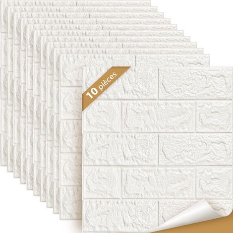 10Pcs Papier Peint Mural 3D,Blanc Brique Papier Peint,Effet Pierre,Autocollant adhéSif Mousse De PolyéThylèNe Amovible,Home Decor Stickers Muraux (1/4)