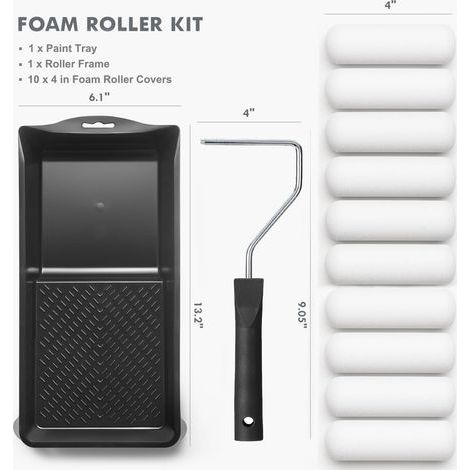 Kit Rouleau Peinture Mousse 11cm - 10 Pièces avec Bac Anti-Gouttes pour Renovation Intérieure (1/4)