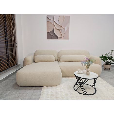 Divano angolare sinistro trasformabile in tessuto beige VELO – grande divano (1/5)