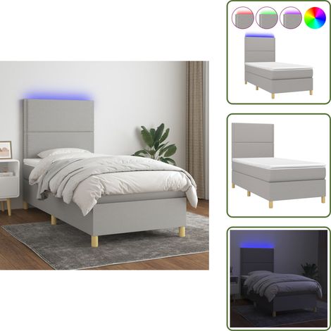 Sommier à lattes de lit avec matelas et LED Gris clair 90x190cm - Sommier Tapissier - Lit Plateforme - Lit Avec Led - Matelas À Ressorts Ensachés - Têted Lit Ajustable (1/5)