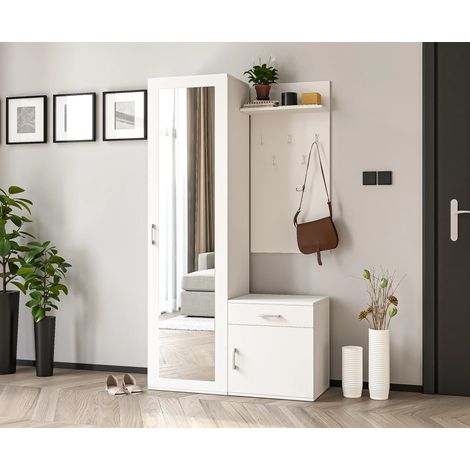 AX LIVING Flurgarderobe Weiß Modern Magnola 100cm Breite, mit Spiegel & Stauraum