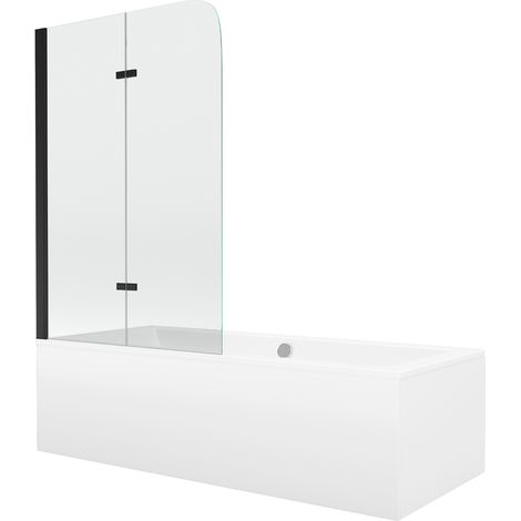 Mexen Cube Rechteckige Badewanne 170 x 80 cm mit Verkleidung und 2-flügeliger 100 cm Duschwand, transparent, schwarz (1/5)