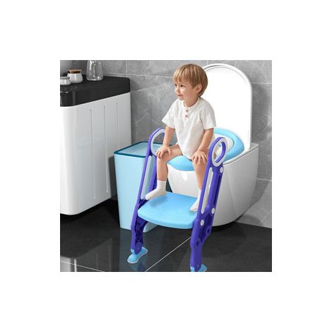Hofuton Siège de Toilette Enfant Pliable et Réglable Reducteur de Toilette Bébé avec Marches Larges Lunette de Toilette Confortable Matériaux de Haute Qualité Bleu+Violet