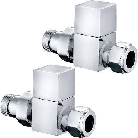Modern Square Towel Rail Straight Chrome Radiator Valves Certral Heating Taps 15 mm (Pair) (1/4)