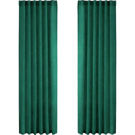 Cortinas con aspecto de lino para salón, verde oscuro W127 214