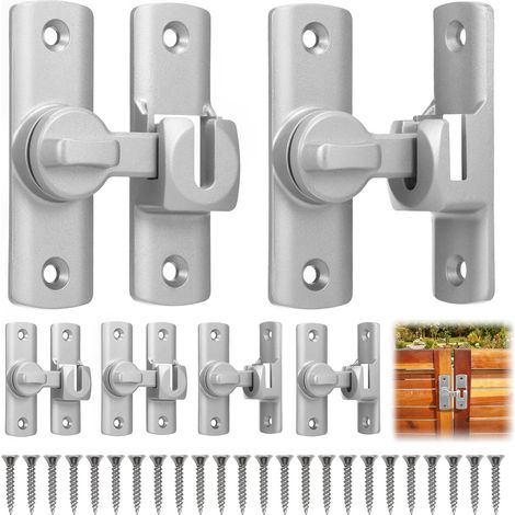 Lot de 6 Verrous Porte Coulissante 90/180 Degrés - Loquet à Crochet Rabattable pour Porte de Grange, Fenêtre, Armoire - Serrure de Porte Intérieure Noir (1/5)