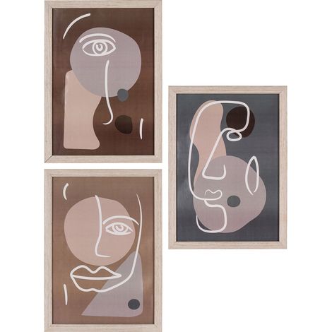 Set 3 cornici Madison con stampe line art in toni naturali 21x30 cm