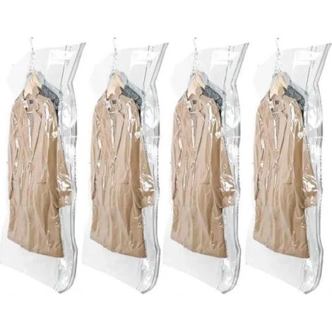 Lot de 4 Sacs de Rangement sous Vide Suspendus pour Vêtements, 135x70cm, Housse sous Vide pour Costumes, Manteaux, Vestes (1/5)