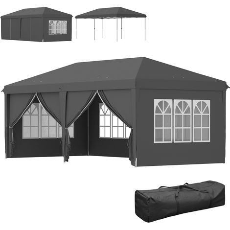 3 x 6m Pop-Up Gazebo, with Curtain Walls and Windows - Grey (1/5)