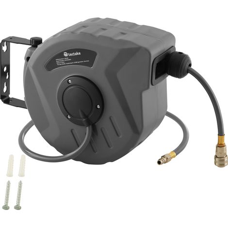 Tectake – Enrouleur pneumatique 10m – Raccord rapide ¼' – Pression max 12 bars – Rotation 180° pour éviter torsion – Boîtier en polypropylène (1/5)