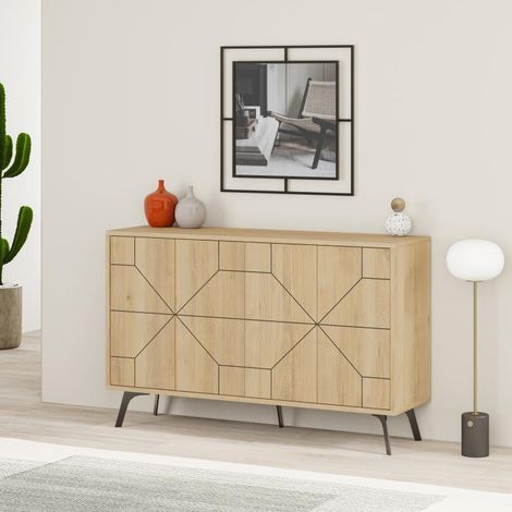 Madia con 4 Ante Credenza Bassa 123x35x77,4 cm Design Geometrico Moderno in Legno Quercia (1/4)