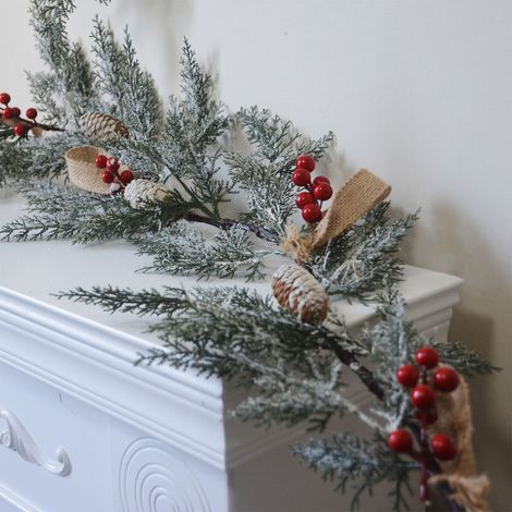 Guirlande De Noël En Cèdre Artificiel - 200 cm - Avec Pommes De Pin Et Baies Rouges - Pour Cheminée, Escalier, Dessus De Cheminée, Table À Manger - 1 Pièce (1/5)