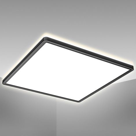Plafonnier LED panneau ultra-plat noir dalle 42x42 cm avec rétroéclairage 22W 3000lm 4000K lumière blanc neutre design moderne pour salon bureau cuisine