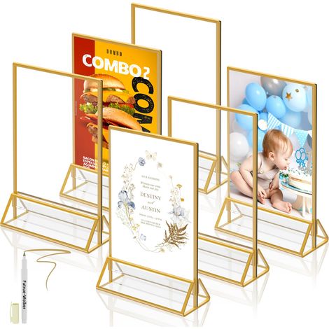 Support A5 doré, 6 pièces, support en acrylique pour cartes de table A5, support pour numéros de table pour décoration de mariage, support pour flyers, support pour cartes, cadre photo (1/5)