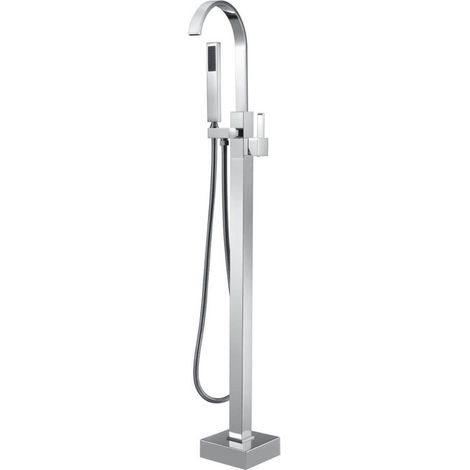 HOME DELUXE - Design Standarmatur - SKY Chrome - Höhe: 112 cm, inkl. Handbrause I freistehende Armatur Wannenbrause Wanneneinlass Standarmatur Freistehend Wannenarmatur Wasserfallauslauf (1/4)