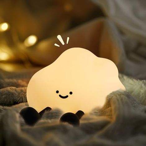 Wolken-Nachtlicht, süße LED-Squishy-Lampe aus Silikon, über USB wiederaufladbar und 3-stufig dimmbar, tragbare Touch-Nachtlampe mit Timer für das Bett, Geschenk für Mädchen, Jungen und Teenager [Energ