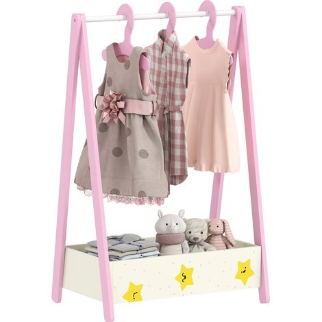 AIYAPLAY Baby Clothing Rack with Hangers, Shelf, Kids Clothes Rail, Pink (1/5)