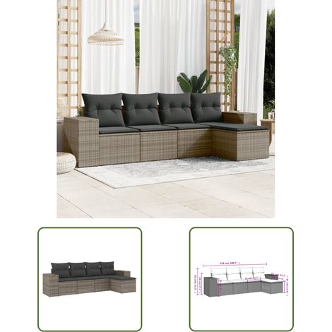 The Living Store 5-tlg. Garten-Sofagarnitur mit Kissen Grau Poly Rattan - Gartenmöbel - Sofagarnitur - Rattan Möbel - Outdoor Möbel - Lounge Set (1/3)