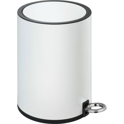 WENKO Petite Poubelle Salle de Bain à pédale 3L, fermeture avec frein de chute, Monza, Acier inox, 18,5x25,5x24,5 cm, blanc (1/6)