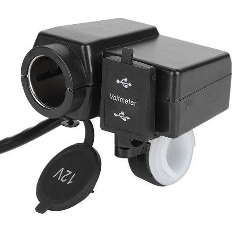 Chargeur de moto 12V-24V avec surveillance de la tension de l'allume-cigare, deux ports USB, prend en charge la charge rapide des téléphones portables, des appareils GPS et des appareils photo (rouge) (1/5)