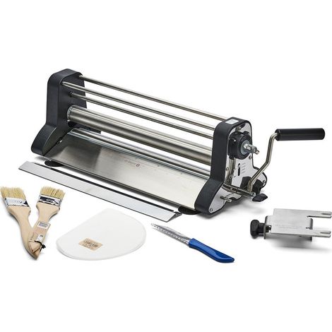 Machine à pâtes professionnelle – Laminoir inox 34 cm – 20 épaisseurs de 0,3 à 15 mm – Conception ambidextre et facile à ranger – De Buyer
