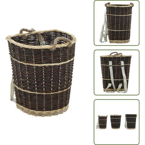 Sac à dos bois de chauffage sangles de transport 44,5x37x50 cm - Sac À Bois - Panier À Bois - Rangement Bois - Transport Bois - Saule Naturel (1/5)