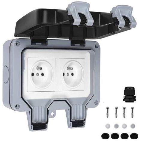 Prise Étanche Double Prise Electrique Extérieure IP66 Étanche Prise Murale 16A