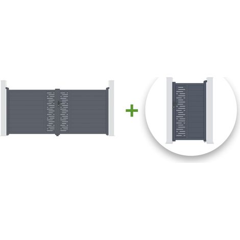 Pack portail battant ARLBERG 300x180cm + Portillon ARLBERG 100x180cm Gris (1/5)
