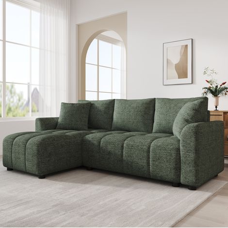 Sofá esquinero en L 204x127x82.5 cm verde de chenilla con chaise longue reversible (1/5)