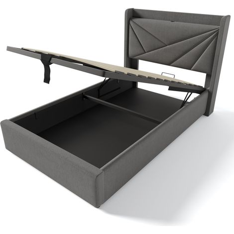 Cama individual con canapé 90x200 en lino gris con cabecero USB-C y somier MODENUIT (1/5)