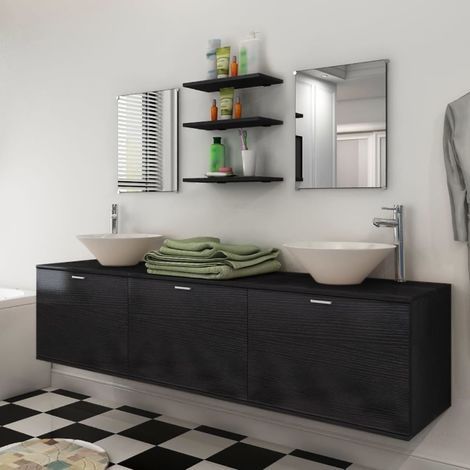 Armoire de lavabo - 8 pièces de mobilier de salle de bain et lavabo Noir (1/5)
