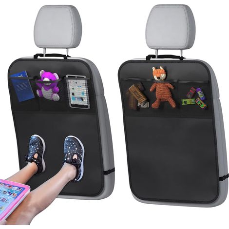 Lot de 2 Protection Siège Voiture Enfant, Protege Siege Arrière Voiture avec 3 Poches Organisatrices et Sangle Réglable, Imperméable et Résistant aux Taches, Universel Housse Siege Auto pour Enfants (1/5)