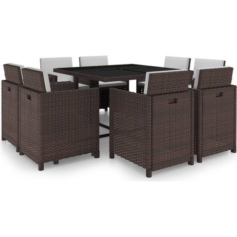 Ensemble à manger d'extérieur avec coussins 9pcs Résine tressée vidaXL