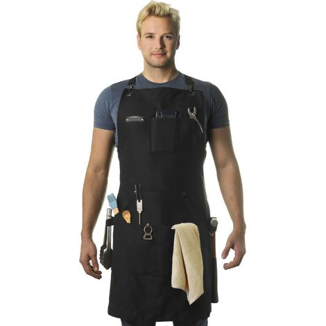 Grembiule da lavoro in tela con più tasche portautensili, grembiule da cucina professionale per cucinare e cuocere al forno, con cinghie incrociate