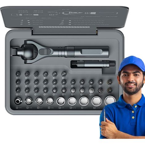Kit De Cliquet Ensemble D'Embouts Magnétiques Multiusage - 40 Embouts Précision Poignée Antidérapante Pour Réparation Domestique Et Automobile (1/5)