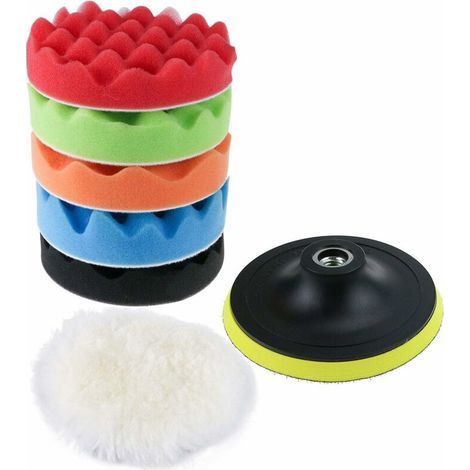 Kit de esponjas para pulir con adaptador para taladro y almohadillas de lana para encerar, juego de 8 almohadillas para pulir, abrillantar y encerar coches. (1/4)