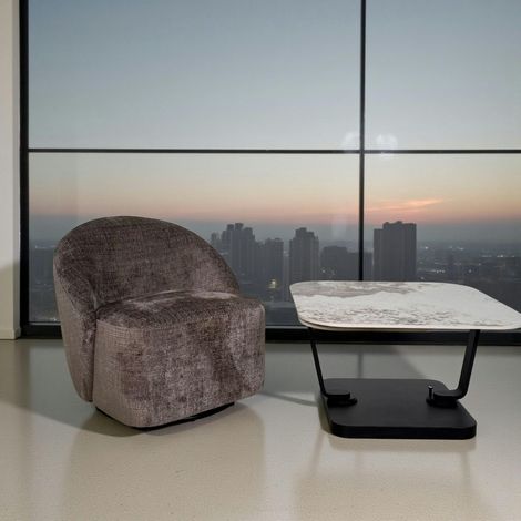 Fauteuil pivotant gris cendre dossier rond tissu texturé IENA