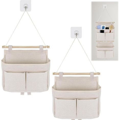 sacs de rangement suspendus en coton et lin, rangement mural à plusieurs compartiments, beige, convient pour la cuisine et la salle de bain (1/5)