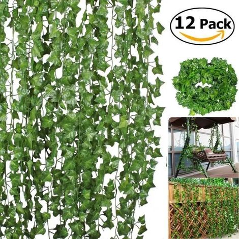 12pcs 200cm Simulation Plantes Vert Lierre Feuille Faux Raisin Vigne Artificielle Fleur Chaîne Décoration (1/4)